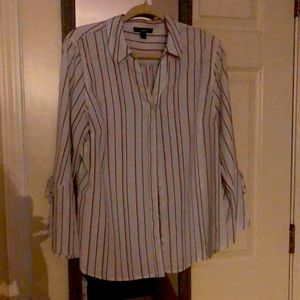 roz and ali xl white collar shirt with black and pink stripes